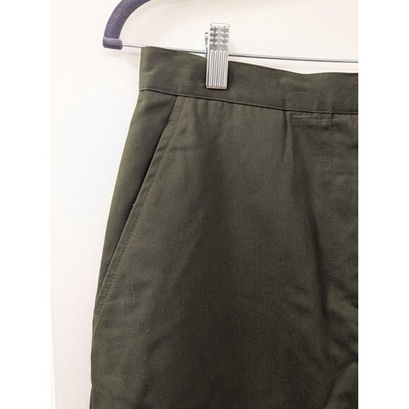 Dark Olive Green Knee-Length Skirt With Adjustable Waist & Pockets - Picture 2 of 7